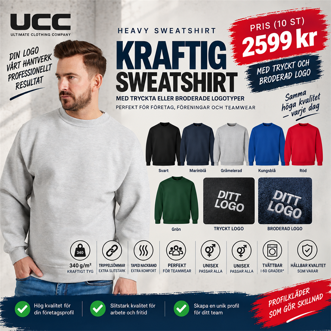 10 st Heavy Sweatshirts med egen logotyp 